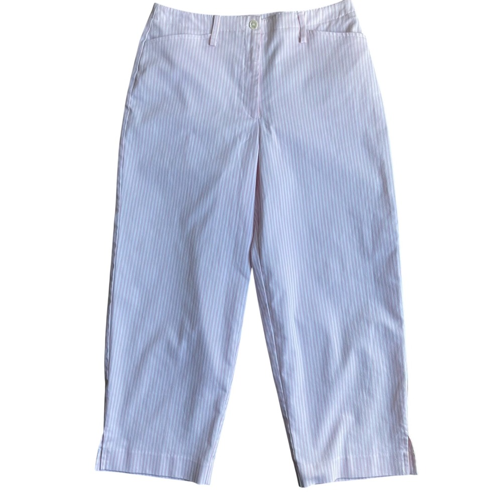 Foxcroft Cropped Pants Women Size 8 Pink White Striped Preppy Coastal Classic